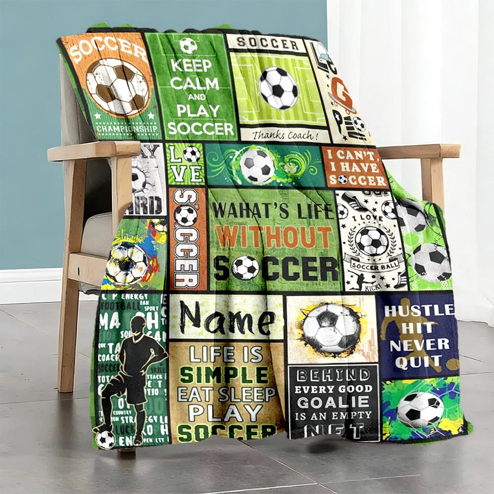 Soccer Style Personalized Text Blanket Gift Customizable Blanket Comfortable Suitable for Sofa Bed Home Decor Picnics Four Seasons Multipurpose