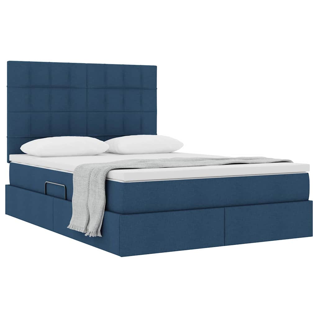 Storage Bed with Mattress Blue 140 X 190 Cm Polyester