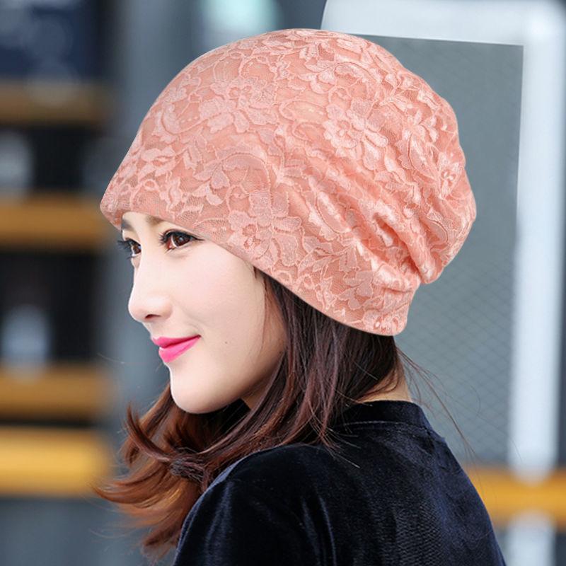 Women's Summer Thin Lace Breathable Head-Wrapping Hat Headscarf Hat Pull-On Hat Air-Conditioned Hat Bald Head Slouchy Hat Sleep Cap