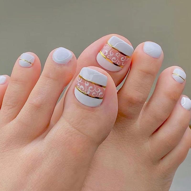 

French Xiangyun Gold Line Foot Nail Wearing Nail Film False Nail Nail Film Short Wearing Nail False Nail