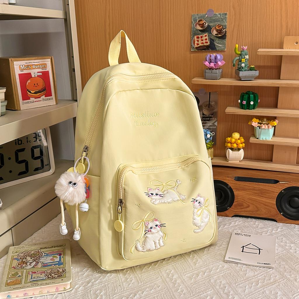 Schoolbag Cute Cat Embroidered Schoolbag Junior High School Girls High Value Ins Niche Design Sense Lightweight Research Backpack