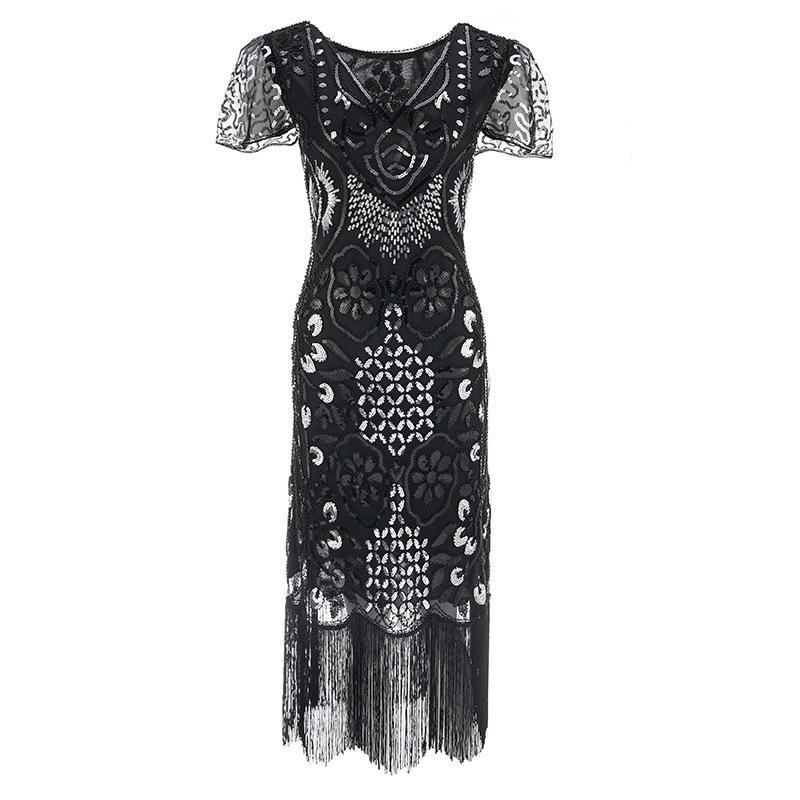 1920s Gatsby Sequined Evening Gown with Tassels Small