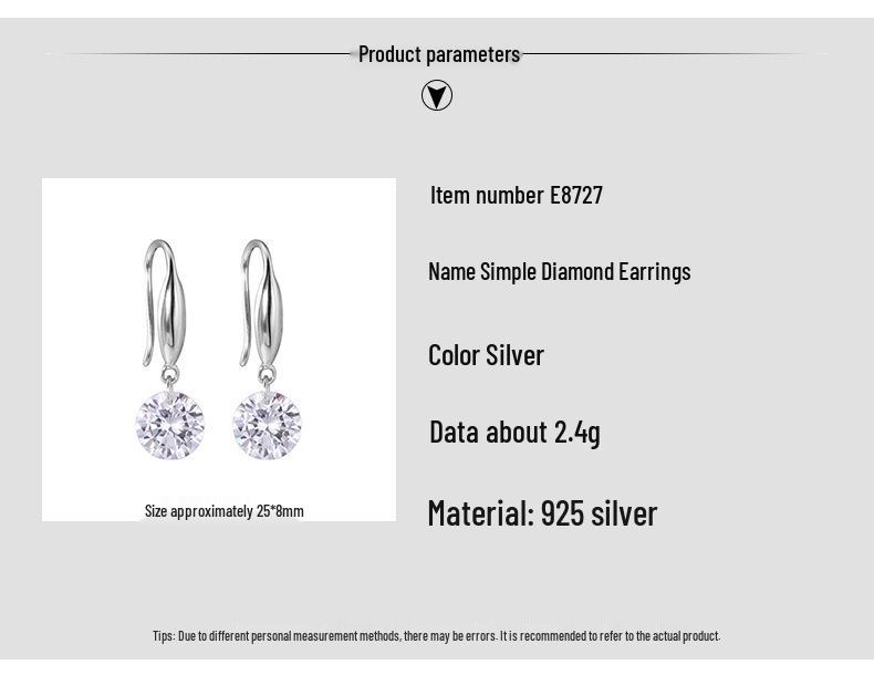 Minimalist Designer Women's 925 Sterling Silver Zircon Ear Hook Earrings (E8727)