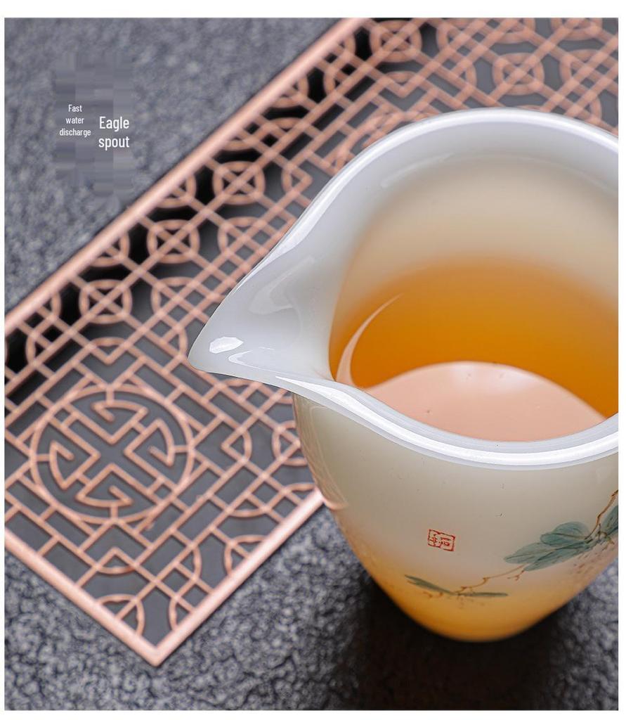 Luxury Hand-painted White Porcelain Jade Tea Set for Home & Commercial Use - High-grade Ice-type Chlorophytum Gongfu Style Gift