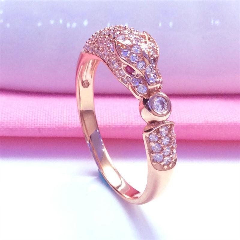 

Purple Gold-Plated Rose Gold Inlaid Zircon Leopard Head Ring Women S Simple Luxury High-End Colored Gold Open Ring