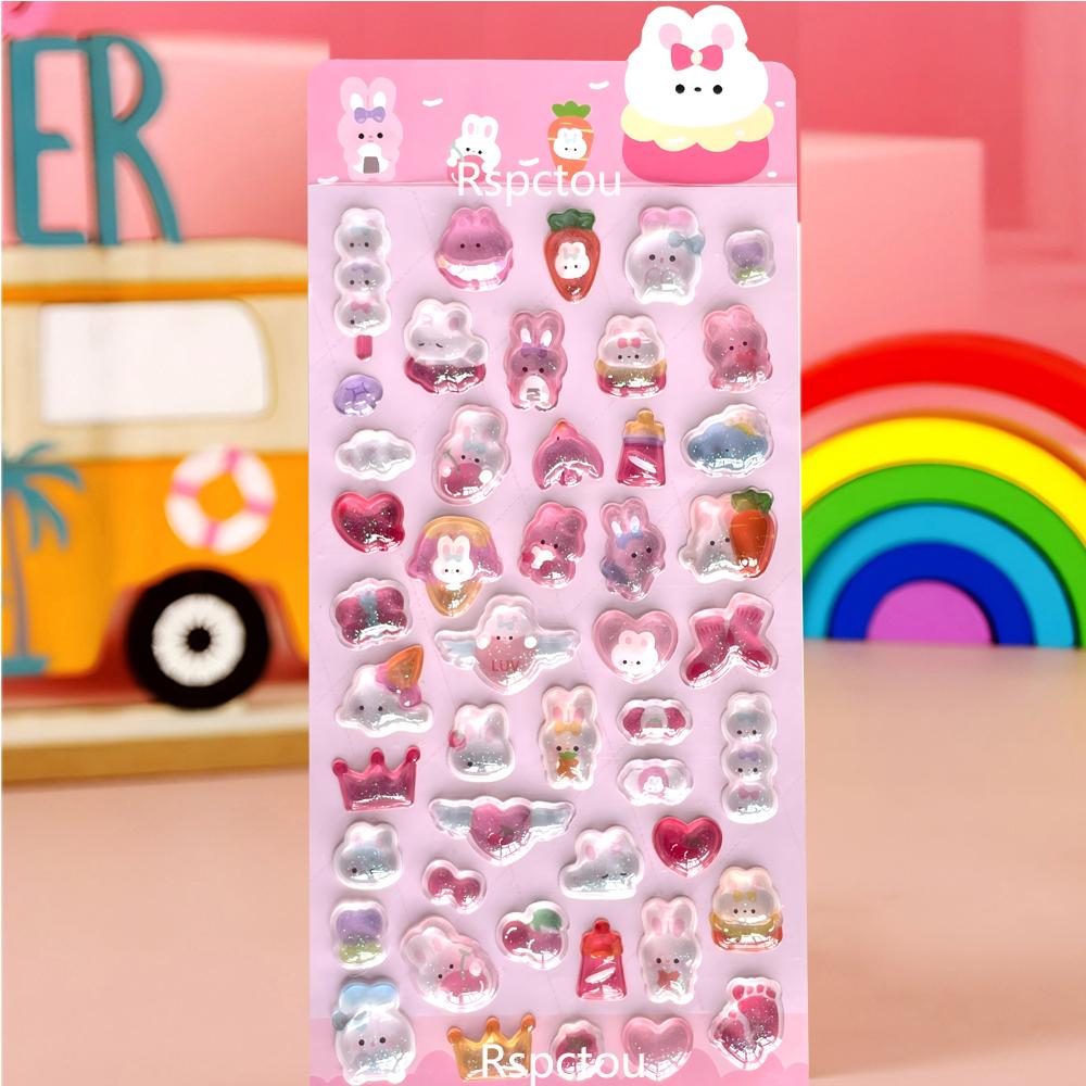6pcs Cute Aesthetic Cartoon 3D Crystal Stickers Kawiai Girl DIY Decoration Sticker Luggage Phone Laptop Reward Decals Toy