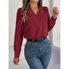 Womens Dressy Casual Shirts Long Sleeve Layered V Neck Solid Elagant Tops Fall Winter Preppy Business Office Blouse