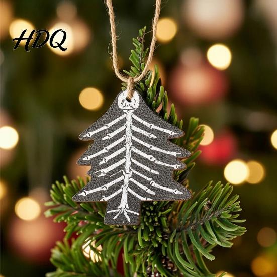 Dark Style Snowman Hanging Ornaments Skeleton Christmas Tree Ornaments 3.15 Inch Skull Unique Gingerbread Man Wood Pendants Gothic Spooky Wooden Xmas