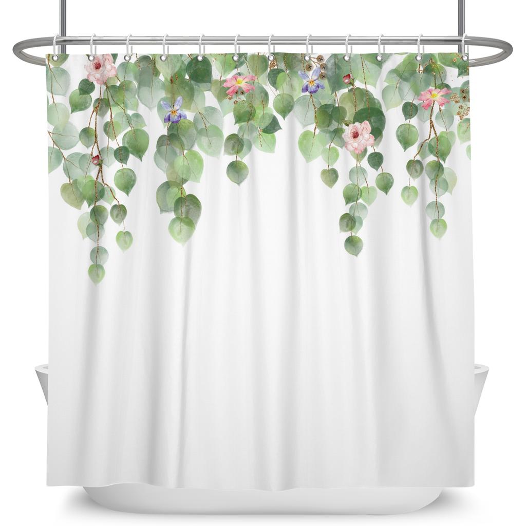 Watercolor Floral Shower Curtain Waterproof Easy To Clean Privacy Protection Print Botanical Design Elegant Bathroom Decor