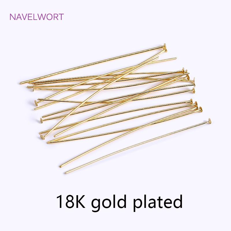 50pcs/Lot 18K Gold Plated Pins Brass Ball Head/Flat Head/Eye Head Pins Supplies For Jewelry DIY Beading Accessories Wholesale