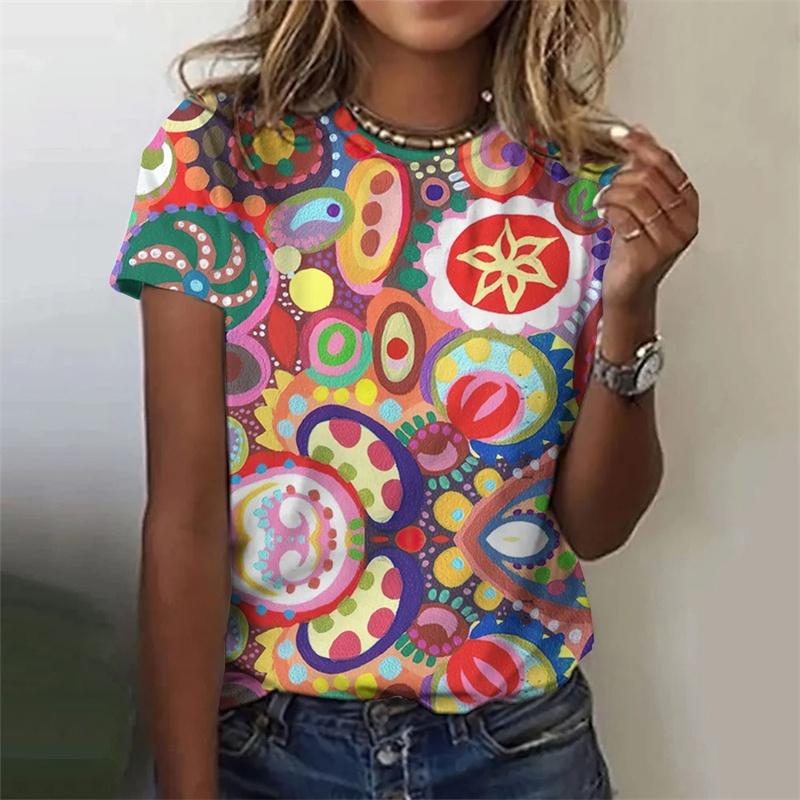 3D Printed Colorful Deer T Shirt for Women Abstract Geometry Graphic Short Sleeves Summer Street O-Neck Tees Tops Loose T-Shirts