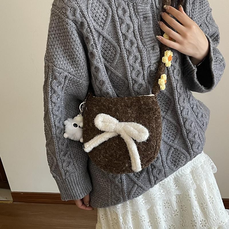 Girl Cute Little Satchel Bow Cartoon Fashion Korean Version Women's Mobile Phone Bag Felt Christmas Japanese Messenger Bag