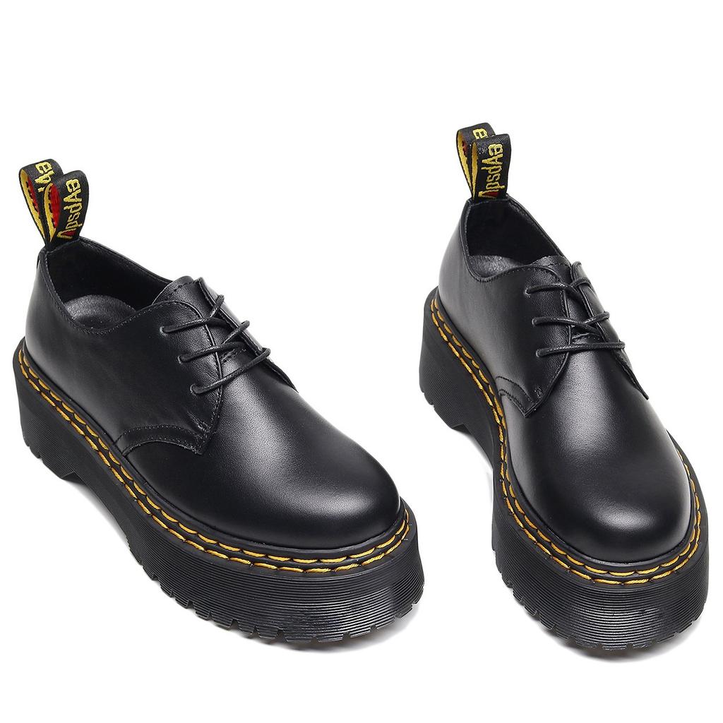 thick-soled hole double-line Martin shoes women's low-top, leather round-headed casual student muffin-bottom short boots women