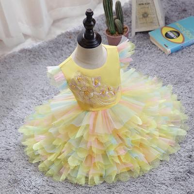 Vestido en capas para niña, vestidos de princesa bordados de malla para bebé, verano, primavera y otoño, tutú para niño, vestido de baile para chico
