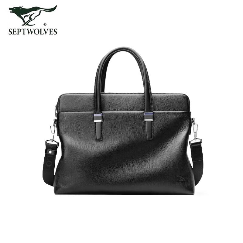 SEPTWOLVES Men s Leather Business Briefcase 14 inches