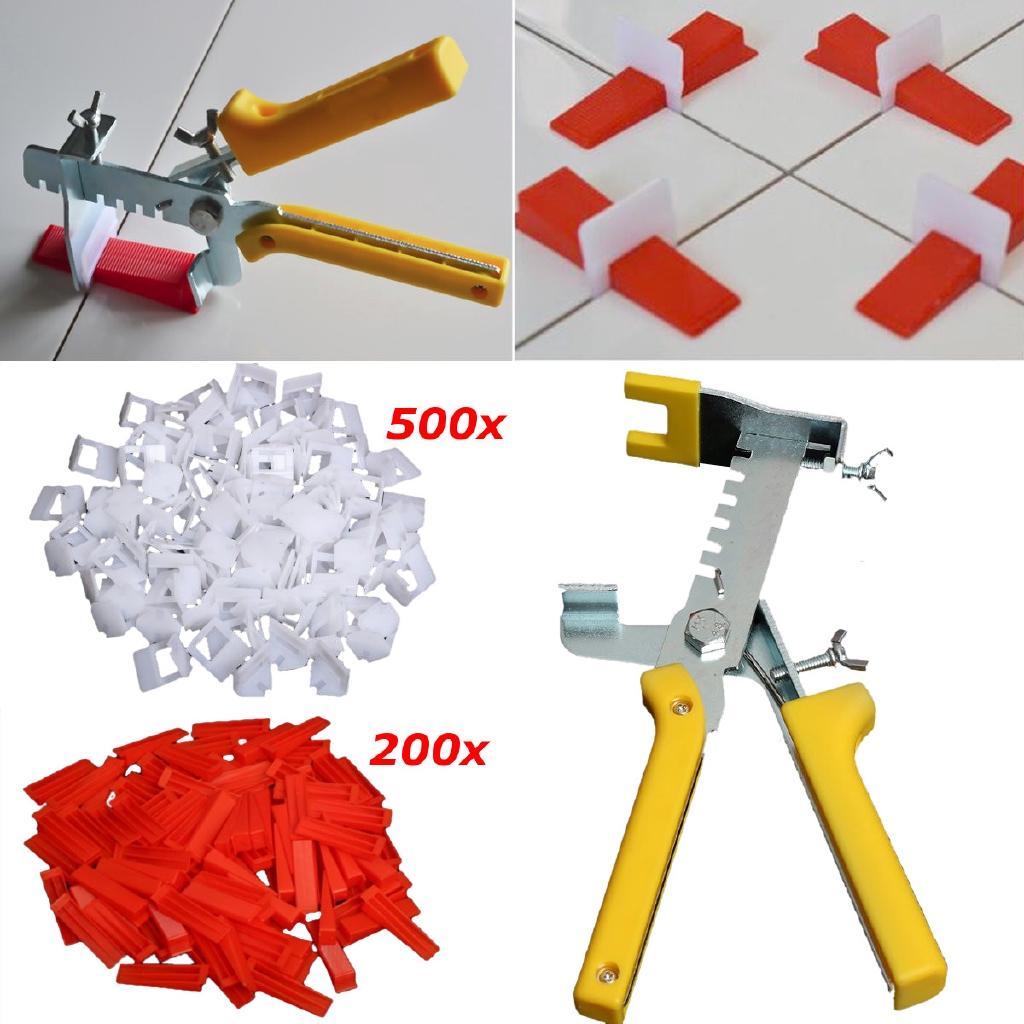 701 Kit Reusable Tile Leveling System Clips Wedges Tool Floor Wall Tiling Spacer Plastic Red and White