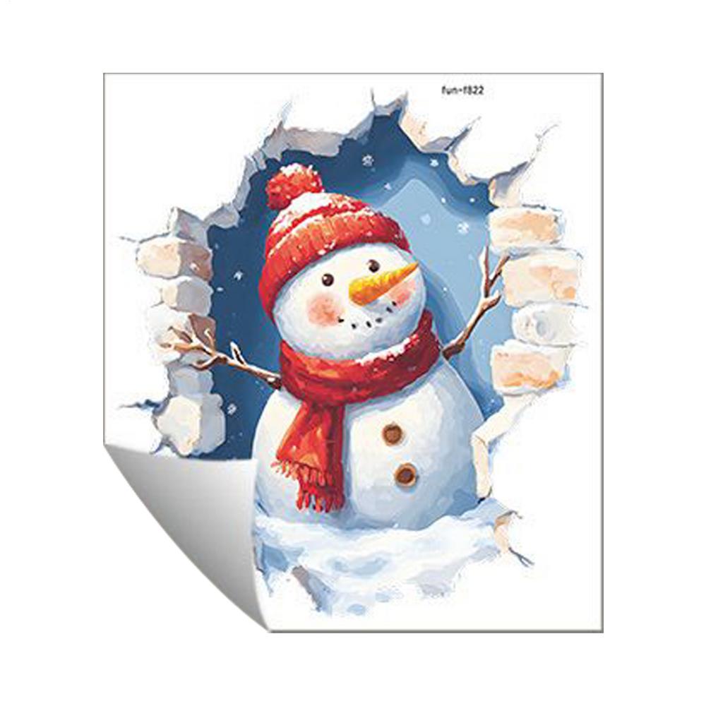 Christmas Creative Wall Sticker Removable 3D Effect Christmas Cartoon Decals Santa Reindeer Living Room Stickers for Dorm Office
