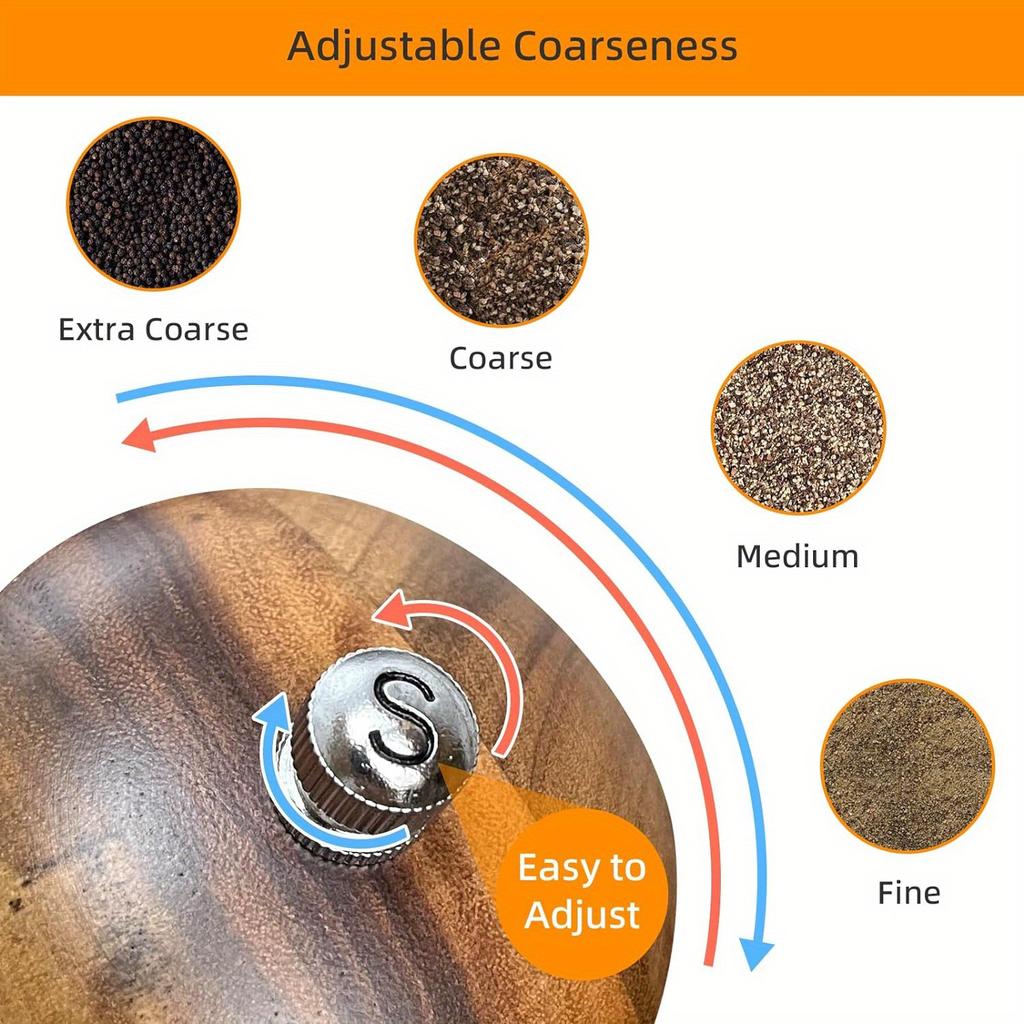 2pcs/pack Wooden Salt And Pepper Grinder Set Solid Acacia Wood Crafted Adjustable Coarseness Manual Grinder with Mill Tray