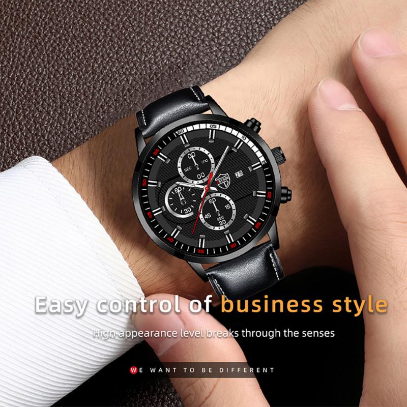 Men's Fashion Sports Watches Men Luxury Business Quartz Wristwatch Calendar Male Casual Leather Bracelet Watch Luminous Clock
