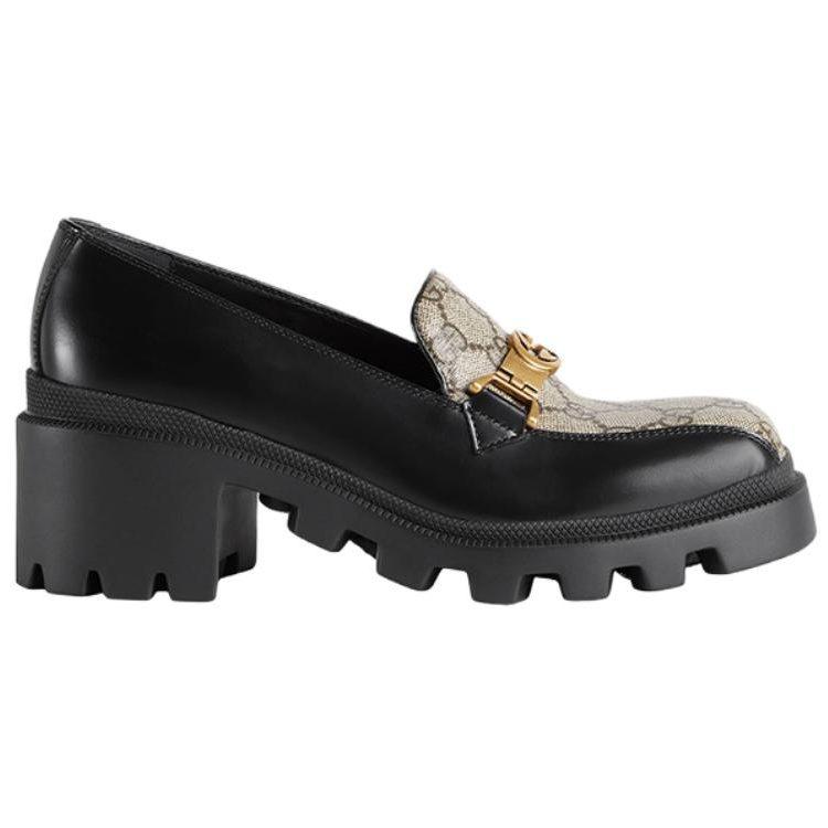 Gucci Mocassini con Zeppa e Fibbia Intrecciata in Pelle Donna Nero 670417 DKSM0 1063