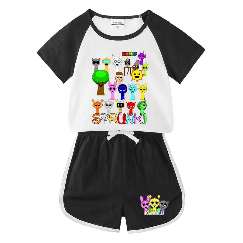 Kids' Summer Color Block Sports Set: Short Sleeve T-shirt & Hot Pants
