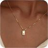 Exclusive 18K Gold Vacuum-Plated Stainless Steel Engraved Square Pendant Necklace with Alphabet Letters