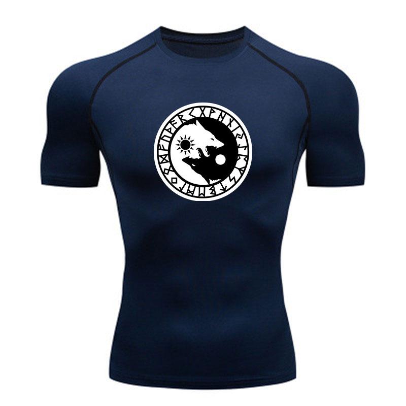 Men's Compression Workout T-Shirt, Norse Wolf Yin Yang Rune