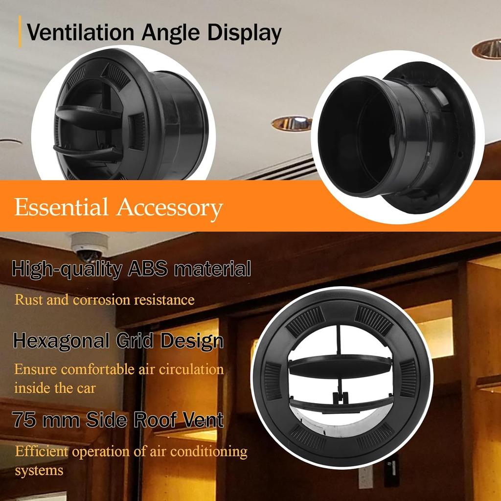 75mm RV Vent Covers, Dashboard Air Conditioning Deflector, Side Roof Air Black Vent Outlet, Mount Round Louvered Dash Vent Exhaust Grille Universal