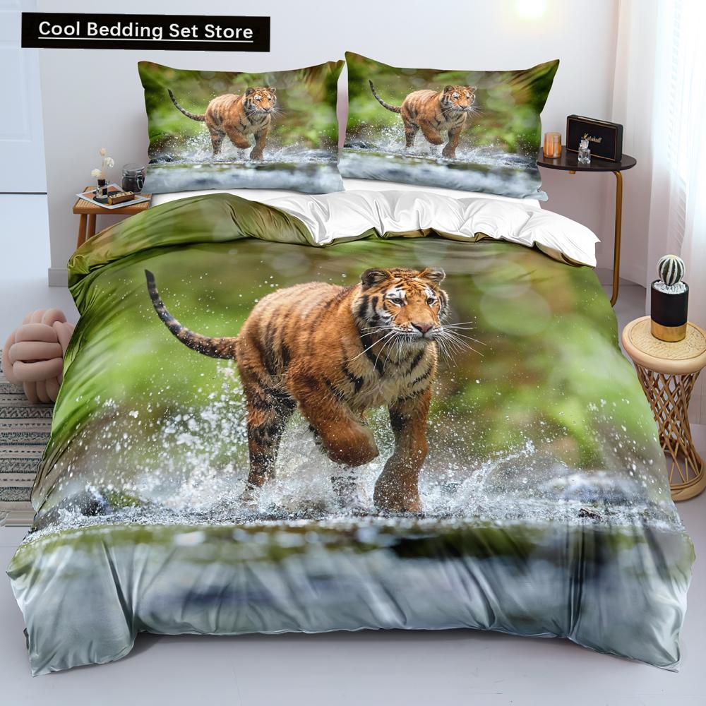 3D Tiger Duvet Cover Soft Comforter Cover Animal Bedding Set Tiger Pattern Quilt Cover for Bedroom Decor 2/3Pcs King Queen Size