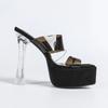 MCLUBGIRL  Summer Wear Crystal Cool Slippers Thick-soled Waterproof Table Transparent Word With High-heeled Sandals LFD-3640-5