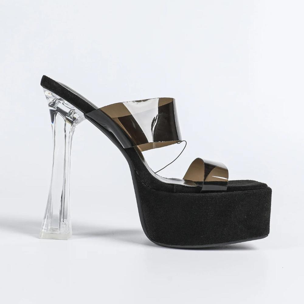 MCLUBGIRL  Summer Wear Crystal Cool Slippers Thick-soled Waterproof Table Transparent Word With High-heeled Sandals LFD-3640-5