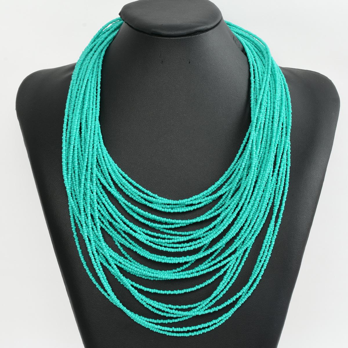 Богемское многослойное ожерелье-чокер с бусинами зелёный