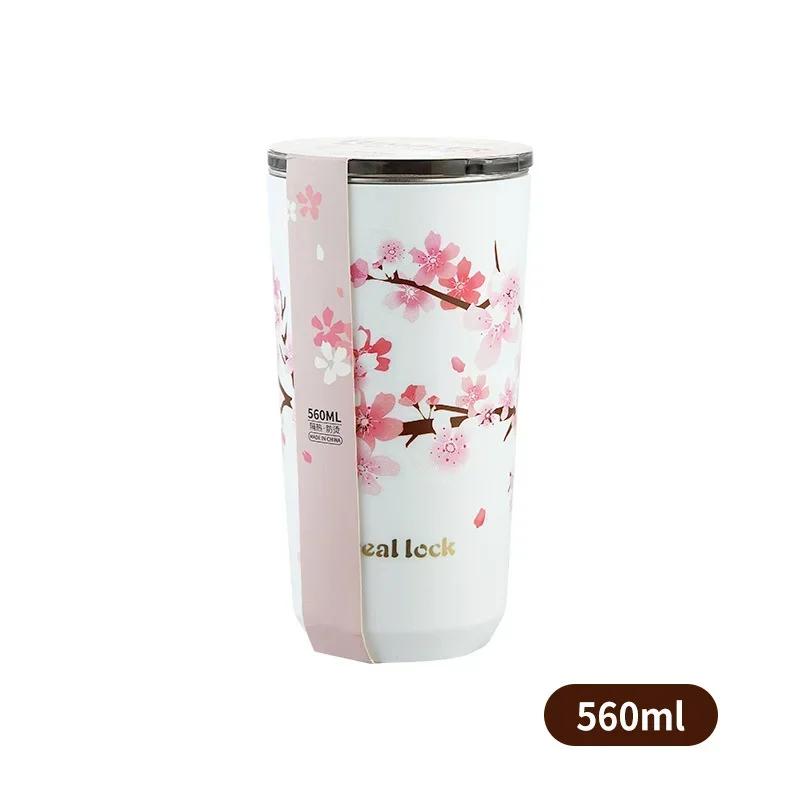 Thermal Mug Stainless Steel Protable Sakura Vacuum Flask Insulated Water Cup with Lid Travel Water Iced Bottle Kitchen Tools