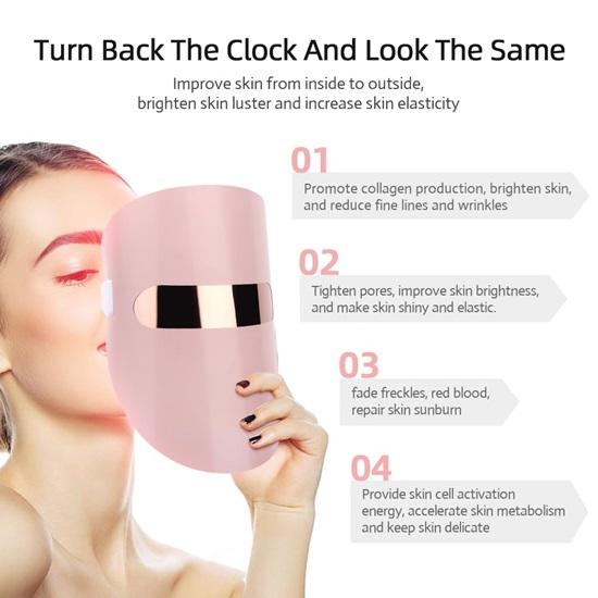 Face Mask Light Therapy 3 Color Settings   Anti Aging Red light  Skin Rejuvenation Wrinkle Reduction Soft Lightweight  Portable Plug In Model