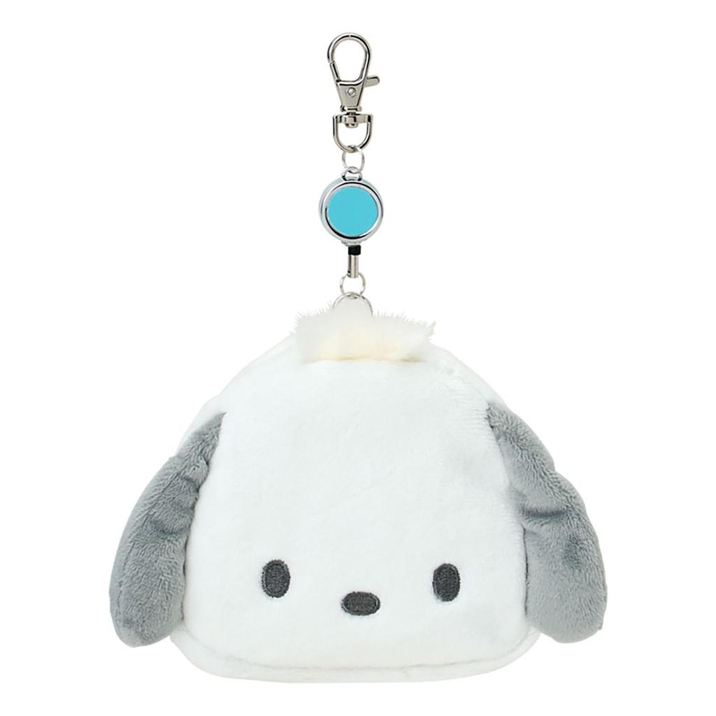 Sanrio Pochacco Pass Case Pass Holder with Small Item Ages 15 and 303313 Face-Shaped & Pouch, Cotton, PVC, Steel, Polyester, Reel, Storage, Up,