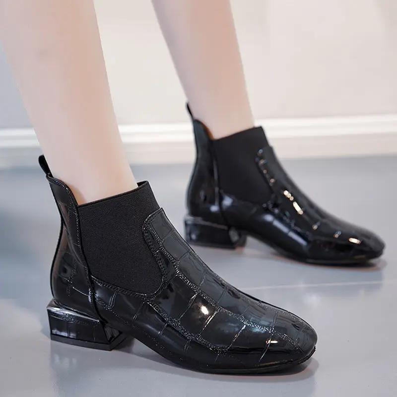 Moteriški Batai Lakinė Oda Moteriški Batai Ruduo Žemas Kulnas Blizgantys Batai Smailianosiai Moteriški Aulinukai De Mujer