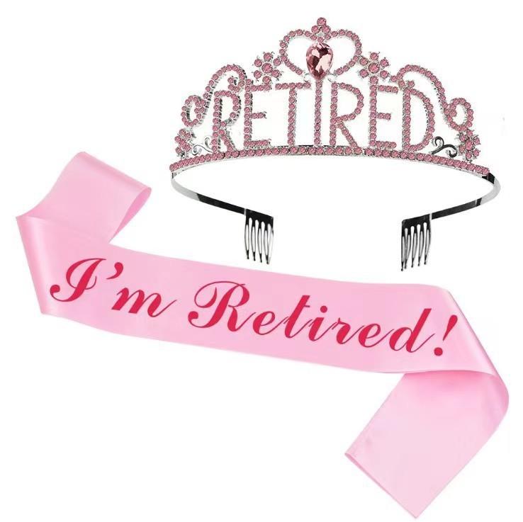 Graduation Party Crown Strap Set Letters RETIRED Diamond Crown Retirement Party Headpiece
