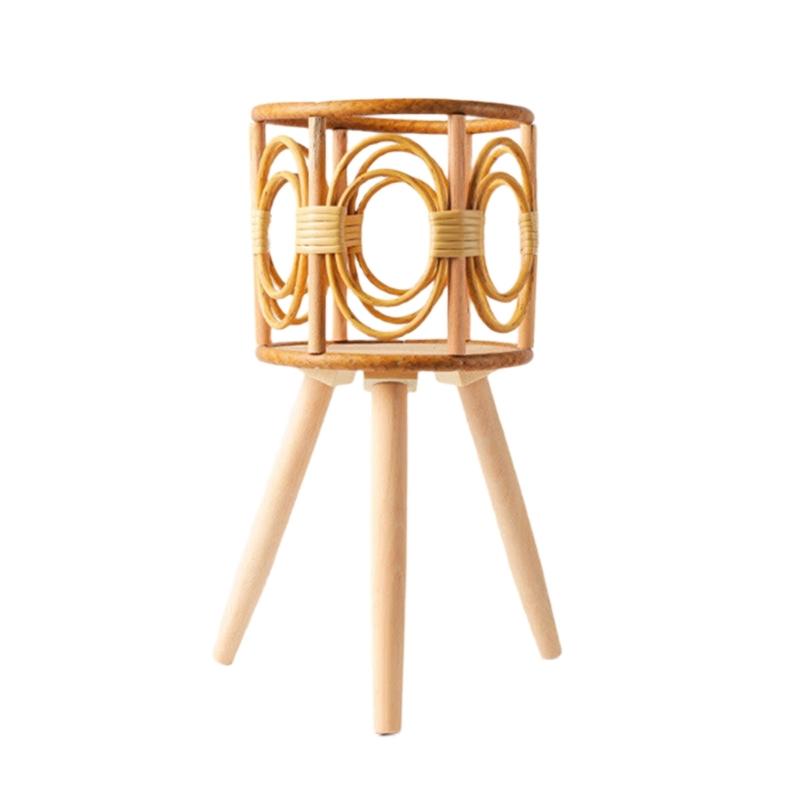 

Rattan Woven Flower Pots Plant Basket Grass Planter with Wood Stand Indoor Outdoor Garden Storage Container Home Decors