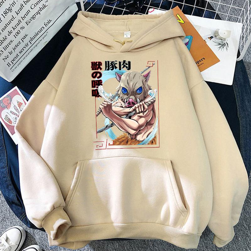 Demon Slayer Harajuku Anime Hoodie Funyy Creative Breath of The Beast Inosuke Graphic Ullzang Vintage 90s Long Sleeve Sweatshirt