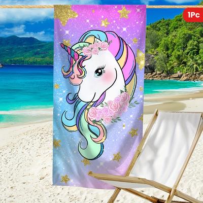 1pc Unicorn Print Beach Towel, Modern Microfiber Bath Towel, For Vacation, Travel, Bath, Swimming