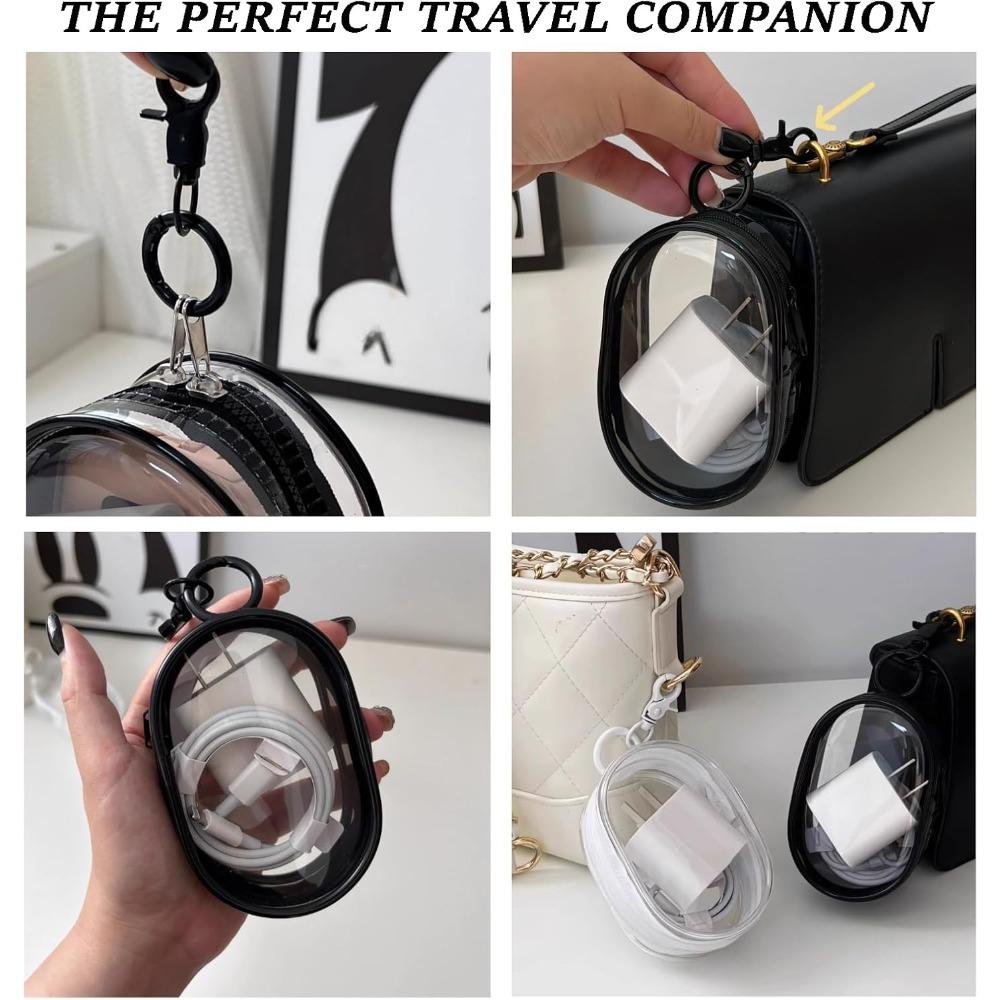 Charging Cable Storage Bag - Transparent Compact Organizer for Travel, Data Cables, Headphones & More | Mini Cord and Charger Organizer (A-Black)
