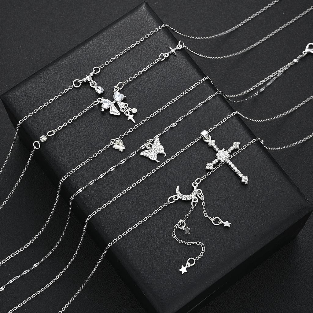 Set de 5 Collares Elegantes Para Mujer Brillantes Zirconia Moda Mariposa Corazón Cruz Lazo Colgantes Collares Joyería de Fiesta Regalo 2026