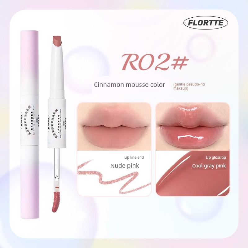 Dual-Use! Flortte/Flortte Rainbow Bubble Series Double-Ended Lip Liner and Lip Gloss Pen in Nude Color