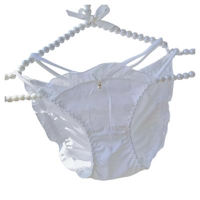 Sexy Panties with Lace Embroidery and Floral Ribbon Elegant Girly Gentle On Skin [Fuwannoro] Women's T-Back Pearls, Pattern, Decoration, Style,