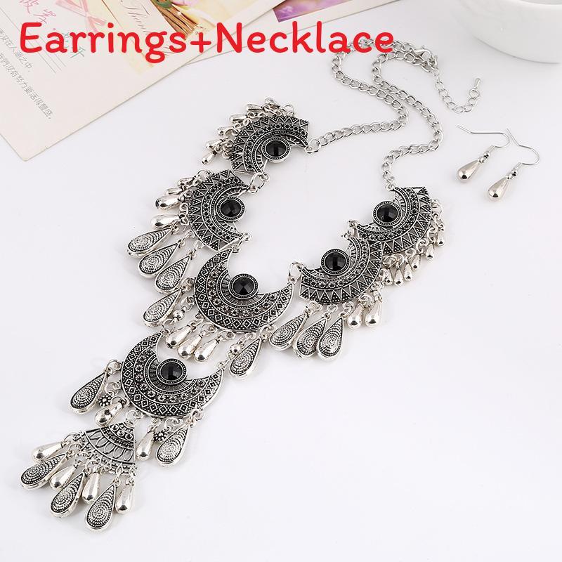 

Retro Water Drop Necklace Earrings With Electroplated Alloy Chain For Elegant Gift Giving