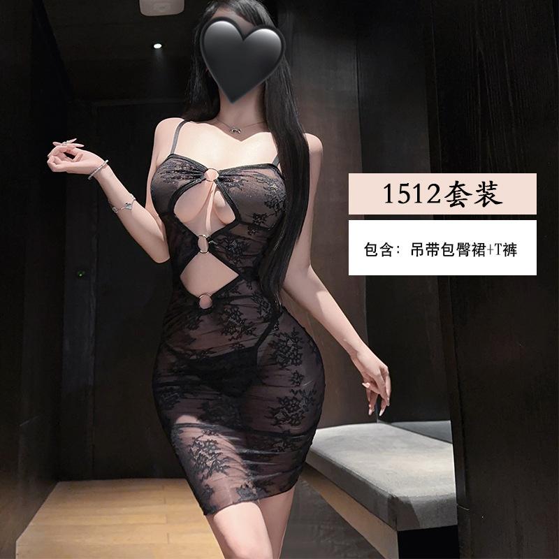 Erotic Lingerie, Seductive and form-fitting long Dress, European and American Cross-border Lace Seductive Strappy Nightgown Set 1512