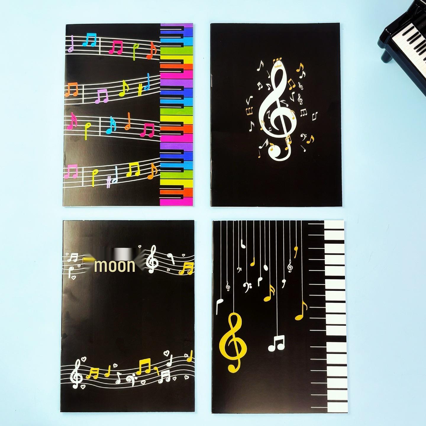 A5 Softcover Student Notebook with Music Pattern - Piano Notes & Creative Diary