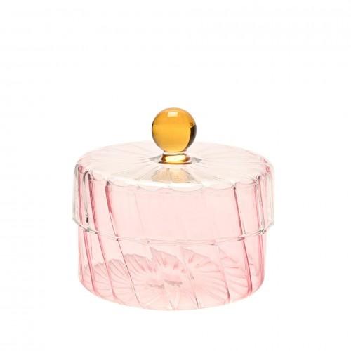 Hestia Handmade Coloured Glass Trinket Box with Clear Lid - Pink rosa