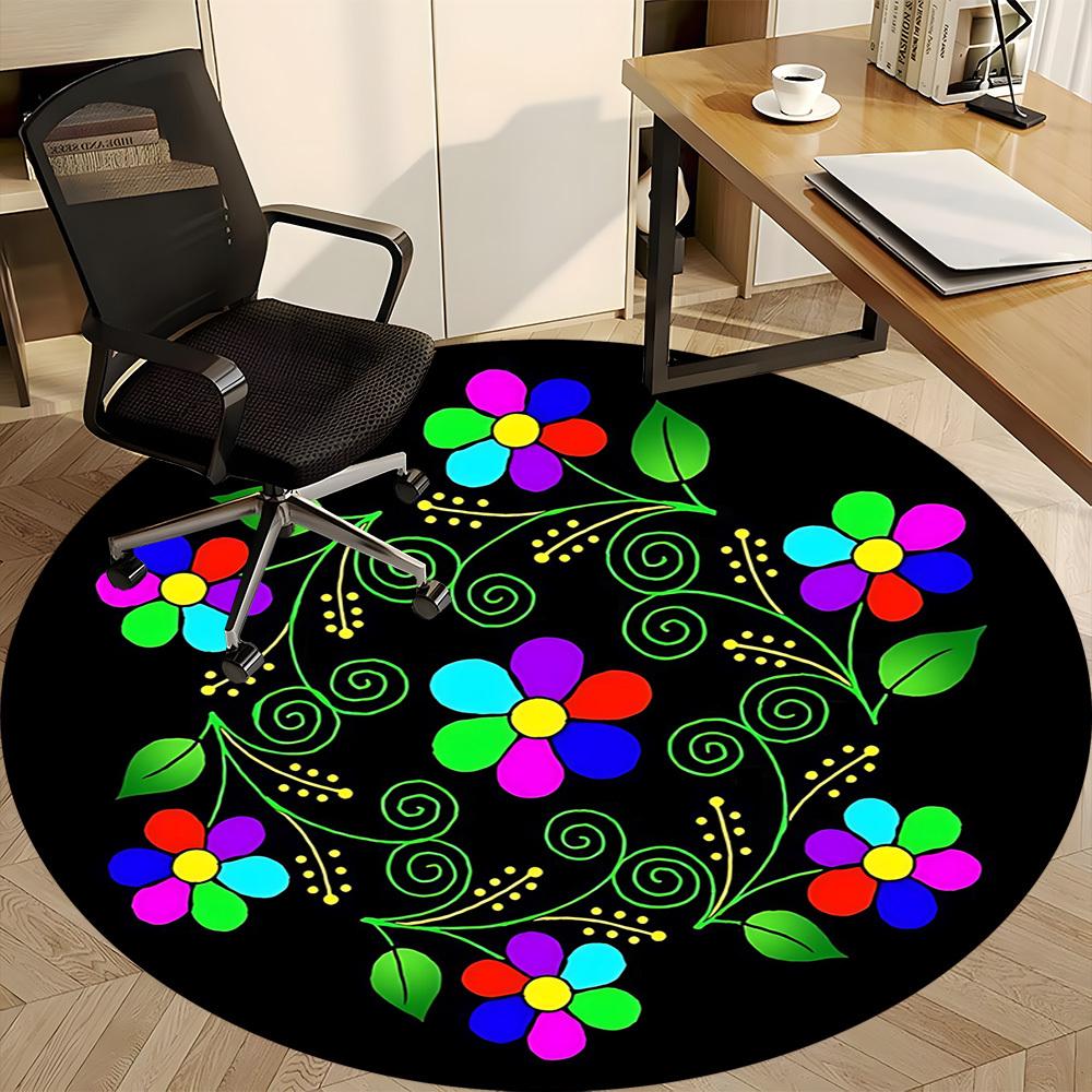 1pc Floral Mandala Design Chair Carpet for Office, Round Polyester Mat, Indoor Decor for Office, Easycare Fabric, Washable Non-slip Area Carpet