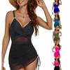 Mesh Drawstring Sexy One-Piece Swimsuit Solid Color Summer Beach Swimwear Bathing Suit for Women